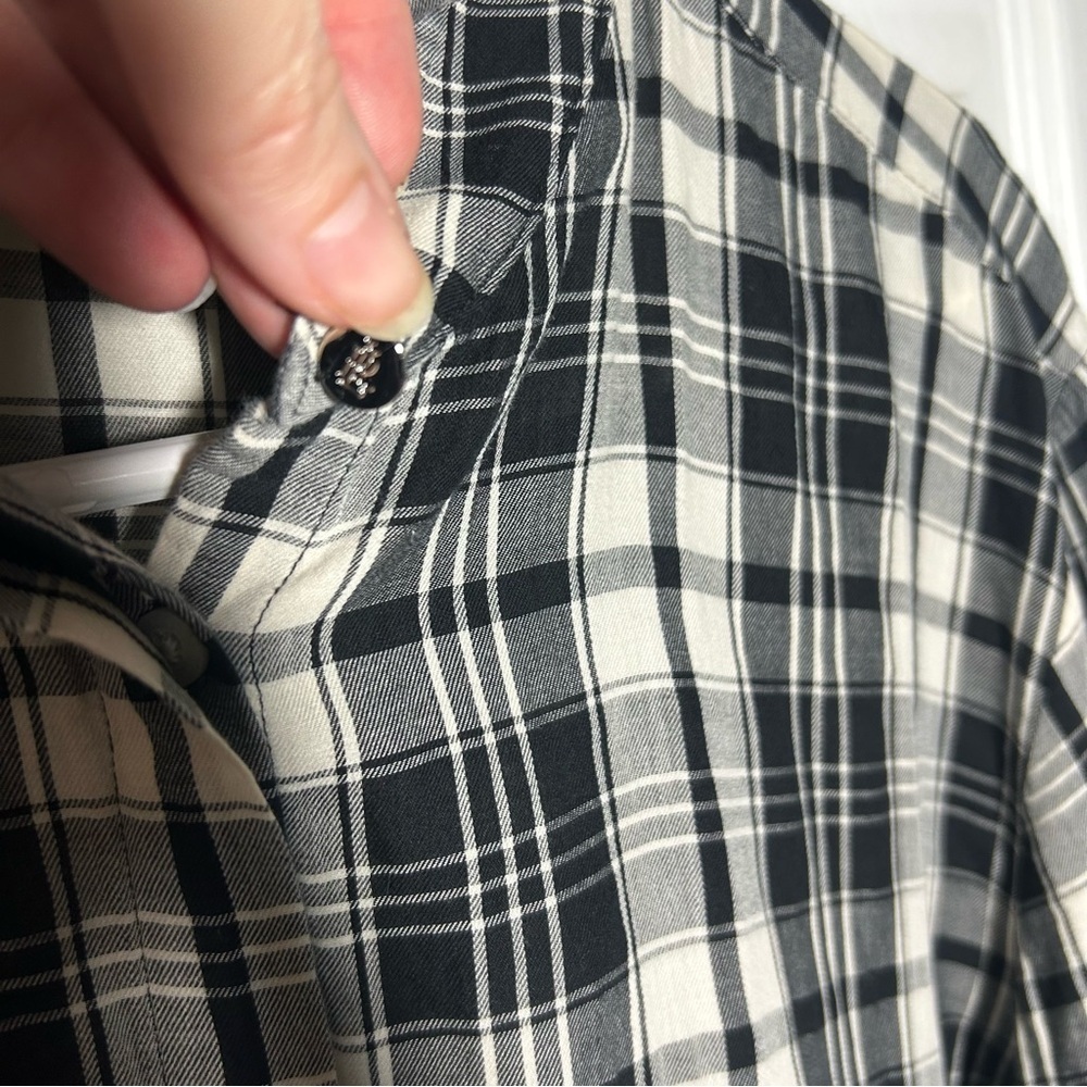 LAUREN RALPH LAUREN LRLPlaid Button Down Shirt Black White Bell Sleeve Large - Picture 6 of 12